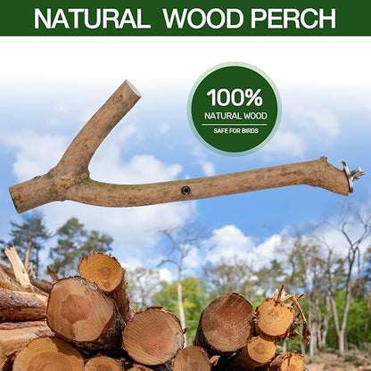 Bird Perch Stand, Natural Vitex Negundo Wood Parrot Perch Bird Cage Branch Perch, Accessories for Parakeets, Cockatiels, Conures, Macaws, Finches, Lovebirds (12" Length)