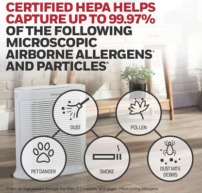 Honeywell HPA300 HEPA Air Purifier, Airborne Allergen Reducer for Large Rooms (465 sq ft), White - Wildlfire/Smoke, Pollen, Pet Dander, and Dust Air Purifier