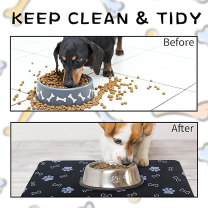 Pet Cat Dog Food Mat Non Slip Mat for Dog Water Bowl Mat Quick Dry Absorbent Cat Feeding Mat, 24 * 16.9 in, Dark Grey