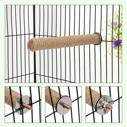 Hypeety Bird Perch Stand Natural Wood Parrot Hemp Rope Perch Birdcage Accessories Perch Standing Toy for Bird Parrot Macaw Cockatoo African Greys Budgies Parakeet 2Pcs (30cm/11.81in)