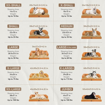 Large Dog Bed Orthopedic Washable, Orthopedic Dog Beds for Large Dogs, Washable Cover Removable Bolster and Non-Slip Bottom Pet Beds, XL XLarge Extra Large Dogs - Orange