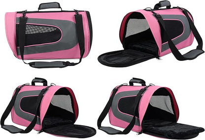 EliteField Deluxe Soft Pet Carrier (3 Year Warranty, Airline Approved), Multiple Sizes and Colors Available (18" L x 10" W x 11" H, Pink+Gray)