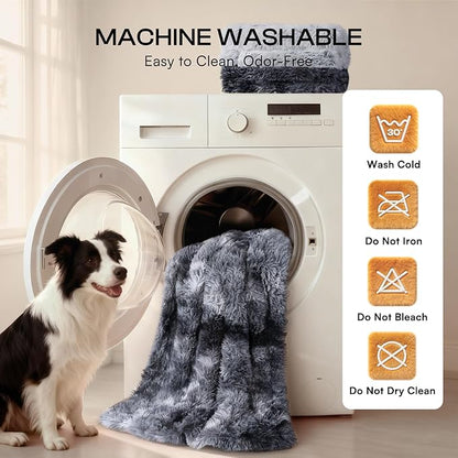 Luciphia Large Waterproof Dog Blanket for Pet Washable Liquid Proof Bed Intimacy Protection Shaggy Plush Calming Long Faux Fur Couch Cover Calming Cat Throw Blankets, Tie-dye Grey, 60" x 80"