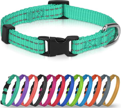 Joytale Small Dog Collar, Reflective and Adjustable Nylon Collar with Quick-Release Buckle, Lightweight No-Choke Design for Puppy and Extra Small Dogs, Teal, XS