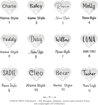 Ultra Joys Dog Tags Personalized for Pets - Hollow Paw Custom Pet ID Tag - Engraved Dog Tag for Small, Large Dogs - Small Heart in Silver