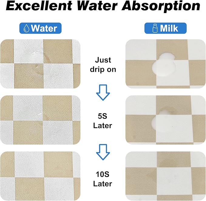 Checkered Dog Food Mat, Absorbent Leak-Proof Pet Feeding Mat, Quick Dry Cat Food Mat for Messy Drinkers 17" x 32" Khaki