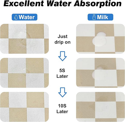Checkered Dog Food Mat, Absorbent Leak-Proof Pet Feeding Mat, Quick Dry Cat Food Mat for Messy Drinkers 16" x 24" Khaki