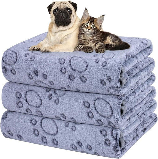 Dono 1 Pack 3 Dog Blankets, Soft Fluffy Fleece Pet Blanket Warm Sleep Mat Paw Print Design Puppy Kitten Throw Blankets Doggy Blanket for Dogs