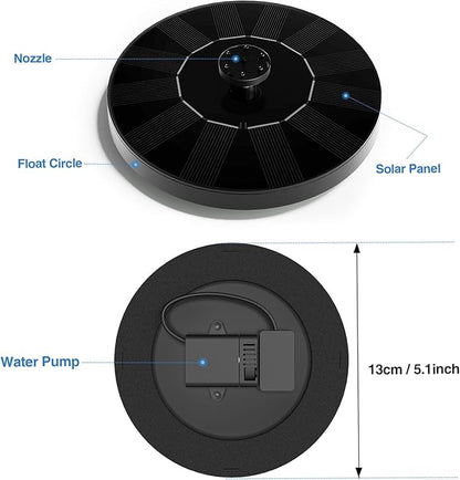 Solar Fountain, Floating Solar Powered Water Fountain Pump for Bird Bath, Garden, Pond, Pool, Outdoor (1W)
