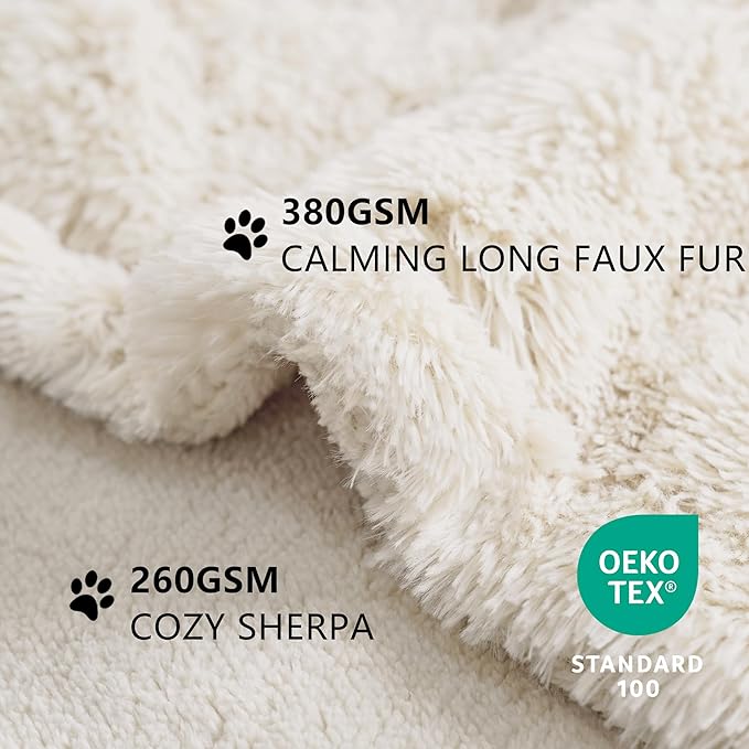 gogobunny Waterproof Dog Blanket for Couch & Furniture Protection - Super Soft Reversible Throw for Large Dogs & Cats, Calming Washable Fur & Sherpa Pet Blanket (33x77 Inch, Cream)