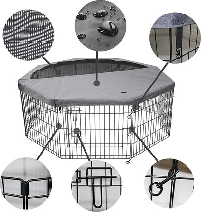 PETIME Foldable Metal Dog Exercise Pen/Pet Puppy Playpen Kennels Yard Fence Indoor/Outdoor 8 Panel 24" W x 24" H with Top Cover (with top Cover, 8 Panels 24" H)
