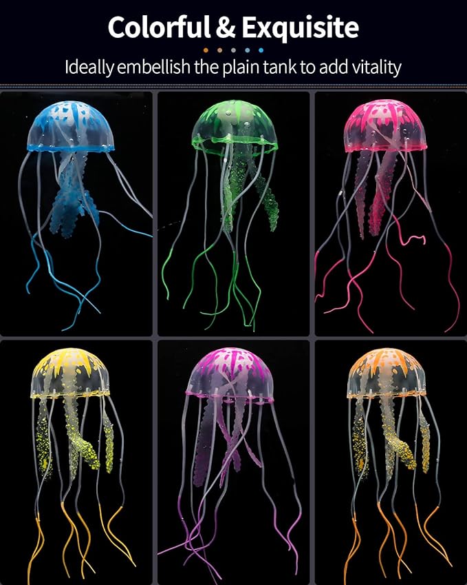 Uniclife 6 Pcs Glowing Jellyfish Ornament Decoration for Aquarium Fish Tank