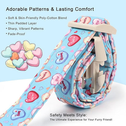 Valentines Dog Collar for Large Dogs - Valentine Candy Hearts Dog Collars, Love Boy Girl Dogs Collars, Lightweight Adjustable Cute Blue Puppy Collar with Quick-Release Buckle L
