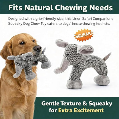 Linen Safari Companions, Squeaky Dog Chew Animals, with Durable Linen Material, Durable and Resistant to Chewing, for Relieve Dog's Boredom (Dog+Elephant+Sheep)