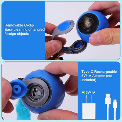 BABORUI 2Pack Blue Interactive Cat Toy Ball - Automatic Interactive Cat Toys for Indoor Cats with 3 Tails, 2 Speeds Rechargeable Enrichment for Small/Medium/Large to Keep Them Busy