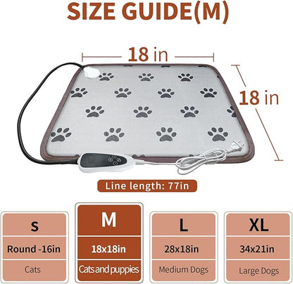 Cat Heating Pad 18x18 in with Smart Thermostat Switch and Power Line Protection Tube,Obtained MET and UL Dual Certification,Waterproof Pet Heating Pad for Cats-Paw Print