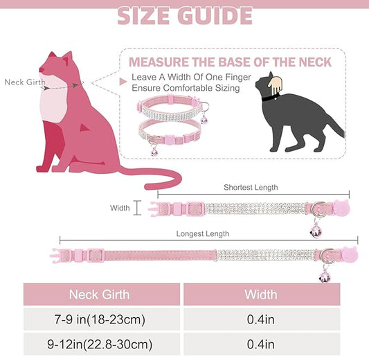 EXPAWLORER Soft Velvet Safe Cat Collars for Girl Cats - Rhinestones Adjustable Collars Breakaway- Chirstmas Cat Clollar Gifts with Bells for Boy Cats Kitty and Small Dogs(XS,Pink)