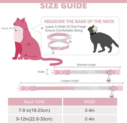EXPAWLORER Soft Velvet Safe Cat Collars for Girl Cats - Rhinestones Bling Diamante Adjustable Collars Breakaway- Chirstmas Cat Clollar Gifts with Bells for Boy Cats Kitty and Small Dogs