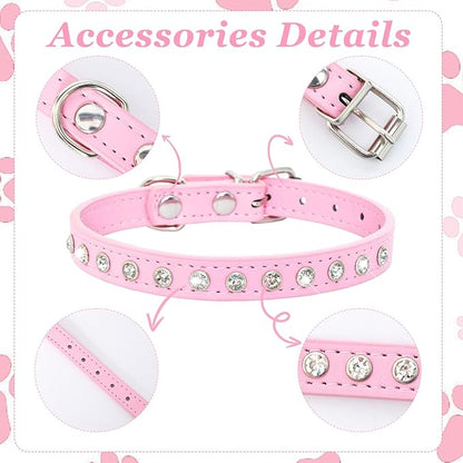Small Dog Collars Bling Puppy Collars Diamond Pet Collars PU Leather Sparkly Rhinestone Glitter Adjustable Jewelry Neck Collars for Small Pet (Pink, S)