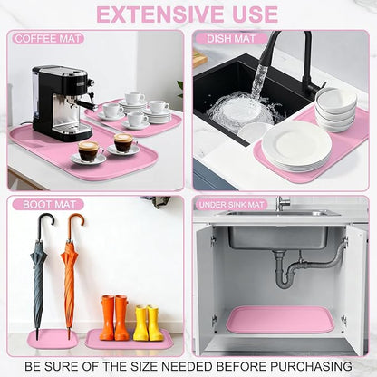 Silicone Pet Food Mat with Raised Edge for Food and Water Bowl, Dog Feeding Mats, Cat Food Trays for Floor Waterproof, Rubber Tray for Dogs and Cats, 24 x 16 x 0.8 Pink