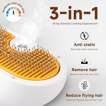 Pet Steam Brush for Dog & Cat – shower bath brush – Steam for Shedding & Grooming Water Brush for Long & Short Haired Pets Spritz Defur Comb 3-in-1 Spray Hair Removal Comb Includes 2*Waterless Shampoo