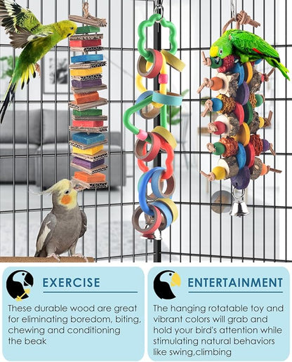Bissap 3 PCS Bird Chew Toys, Multicolored Bagel Cascade Bird Parrot Toy Biting Paper Cardboard Olympic Rings Conures Toys for Amazon Cockatiels Cockatoos Macaws and Similar Sized Pet Birds