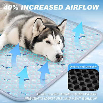 Dog Cooling Mat, Cooling Mat for Dogs, Breathable Dog Bed with Non-Slip Design, Portable & Washable Pet Pad for Indoor, Outdoor, Crate, Summer Cat Bed, Cool Pet Pad, Gel-Free, 21"x27"