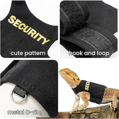 Bearded Dragon Carrier Backpack with Security Printing Harness Set, Reptile Lizard Travel Carrier (Black, Mommy Harness)