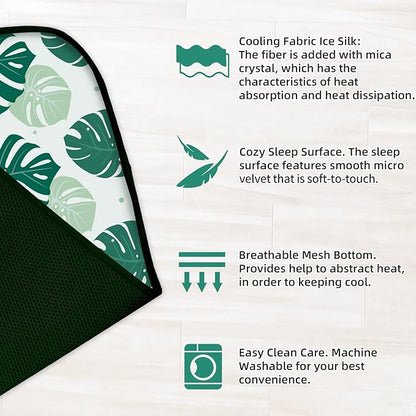 NWK Pet Cooling Mat - Ice Silk Cooling Mat for Dogs & Cats Portable & Washable Pet Cooling Blanket, Car Seats, Beds for Summer (1, Green Leaf, 20'' X 27'' X 0.3'')