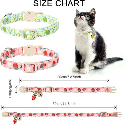 Cat Collar, 2Pack Summer Kitten Collars-Cute Lime and Strawberry Pendants-Breakaway Kitty Collars,Cat Collar with Bell, for Girl & Boy Cats