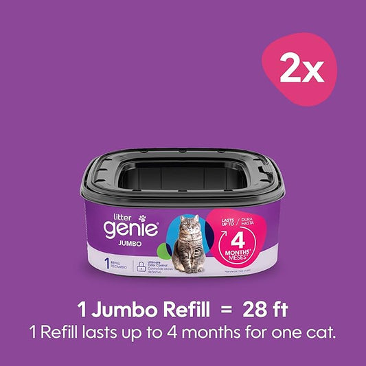 Litter Genie Refill Bags | Jumbo 2-Pack, 56 Total ft | Up to 8 Months of Supply in 2 cartridges | Ultimate Odor Control Cat Litter Bags