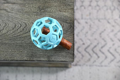 JW Pet HOL-ee Roller™, Dog Toy Puzzle Ball, Natural Rubber, Medium (4.5” Inch Diameter), Blue