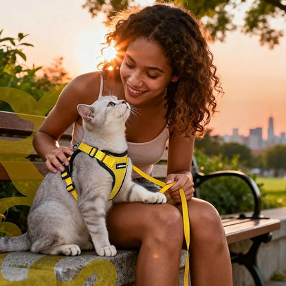 rabbitgoo Cat Harness and Leash for Walking, Escape Proof Soft Adjustable Vest Harnesses for Cats, Easy Control Breathable Reflective Strips Jacket, Yellow, XXS