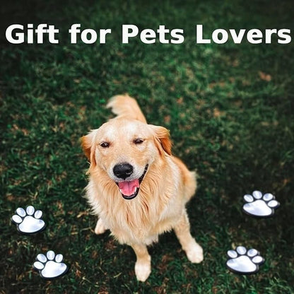 Paw Print Solar Lights - Outdoor Garden Decoration Waterproof, Cat Dog Animal Set (4), Pet Cemetery, Grave Memorial, Gifts for Pet Lovers (Cool White)