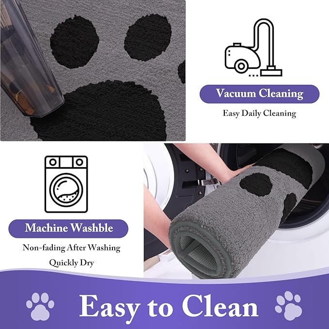 Buganda Dog Door Mat for Muddy Paws, Absorbent Dirt Trapper Non Slip Indoor Doormats, Washable Low-Profile Mat for Mud Dogs, Entryway Carpet for Inside Floor (36x24 Inches, Grey)