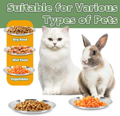 8-Pack Stainless Steel Cat Food Bowls, Shallow Whisker-Friendly Non-Slip Silicone Base Metal Dishes, Easy to Clean Indoor Feeding Flat Plates for Cat, Kitten, Small Dog (6.7")