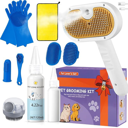 Pet Steam Brush for Dog & Cat – shower bath brush – Steam for Shedding & Grooming Water Brush for Long & Short Haired Pets Spritz Defur Comb 3-in-1 Spray Hair Removal Comb Includes 1*Waterless Shampoo