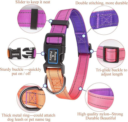 Roses&Poetry Reflective Dog Collar with Gradient Mistyrose, Adjustable Durable Pet Collars for Small Medium Large Dogs (Mistyrose-S)