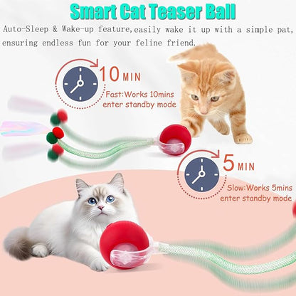 Speed 2.0 Tail Interactive Cat Toys for Indoor Cats, Chirping & Motion Activate Cat Toy, Smart Kitten Rolling Ball Moving Ball Toys, Rechargeable Dog Cat Bal l for Enrichment Exercise (New Pink)