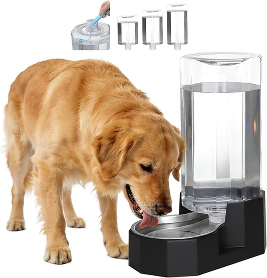 Sfozstra Large Dog Water Dispenser: 9L Gravity Black Gravity Water Feeder - Dishwasher-Safe Stainless Steel Bowl - Easy Clean - for Medium/Large Dogs - Multi-Pet Homes - Garage/Garden/Patio