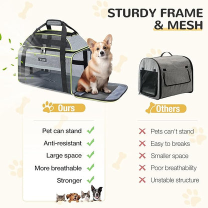 Lekereise Top-Expandable Pet Carrier 18x11x11Inch Delta American United Airline Approved Soft Sided Underseat to 15lbs Travel Carriers for Small Dogs Cats with Locking Safety Zippers Anti-Scratch Mesh