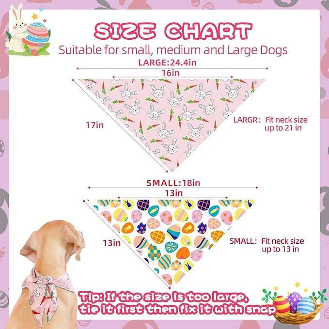 PAWCHIE Easter Dog Bandanas 4 Pack, Reversible Dog Party Triangle Scarf Bibs, Pet Holiday Costume with Adjustable Snaps, Multiple Christmas-Themed Patterns for Medium Dogs Puppy,Cats Pets,L