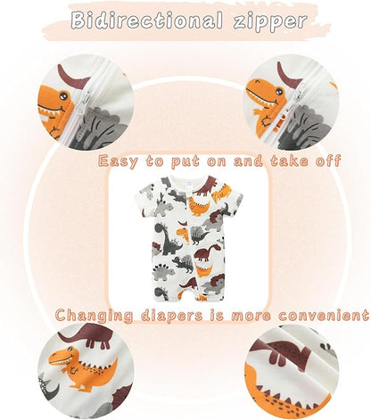 Unisex Summer Trendy 2-Pack Rompers Short Sleeve Zipped Bodysuit Infant Cotton Outfits