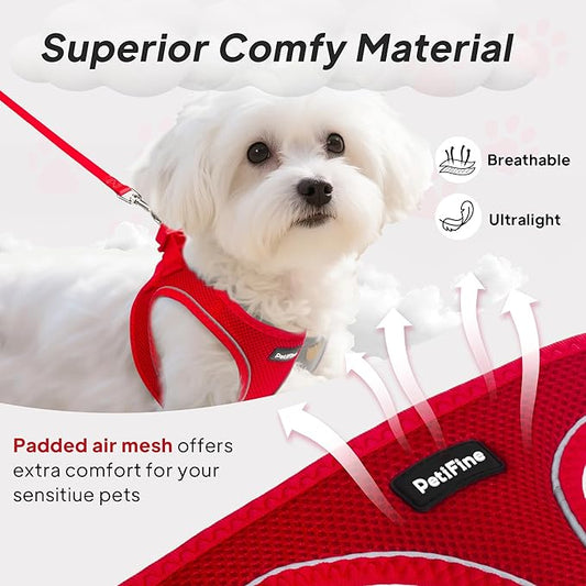 PetiFine Step in Small Dog Harness and Leash Set, Breathable All Weather Air Mesh Reflective Escape Proof, Step-in Vest Harnesses for Puppy(S, Red)