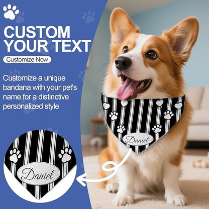Personalized Dog Bandana Custom Name & Design, Premium Custom Dog Bandana for Small Medium Large Dogs, Soft Fabric Pet Scarf Personalized Pet Accessories Gift (Premium Elegant, Large)