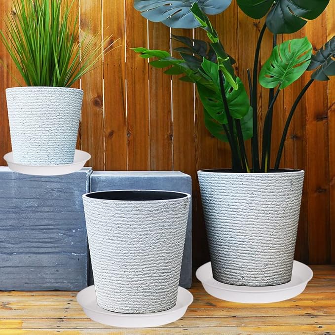 3 Pack of 22 inch Plant Saucer, 3.6" Depth Tray, Large Deep Garden Plastic Flower Planter Plant Trays for Indoors Outdoor Bath Bath (22", Creamy White)