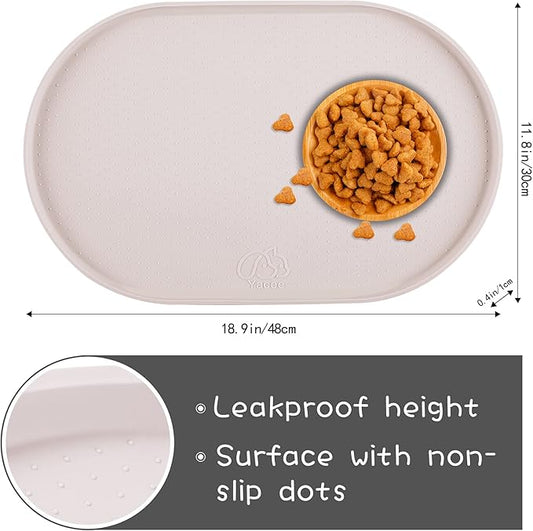 100% Waterproof 0.5" Raised Edge BPA Free Silicone Dog Food Mat, Pet Cat Feeding Mats Contain Spills Protects Floors, Placemats for Cats and Dogs Water Bowl Dishwasher.(Small, White Sand)