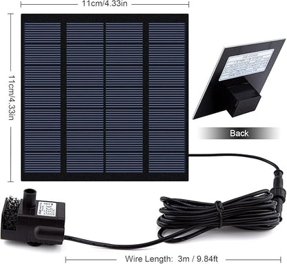 Solar Fountain Pump Kit with Separate Solar Panel, 1.8 W Upgraded Solar Water Pump with 3 M Long Cable & 4 Nozzles Solar Water Fountain for Bird Bath, Outdoor Pond, Patio Garden No Power Storage