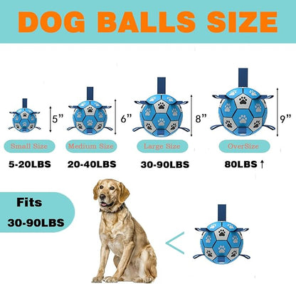 Durable Rope Tug Soccer Ball Dog Toy - Water Floating, for Small Medium Dogs (Blue, 8 Inch)