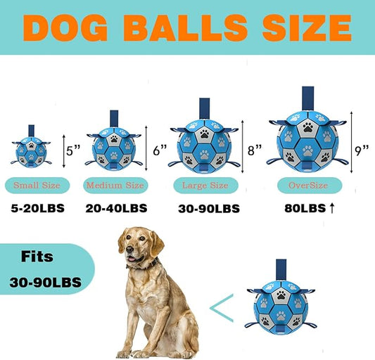 Durable Rope Tug Soccer Ball Dog Toy - Water Floating, for Small Medium Dogs (Blue, 8 Inch)